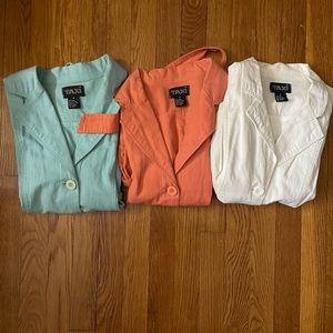 3 Lightweight Linen Button Down Midsleeve Jackets With Front Pockets Size M